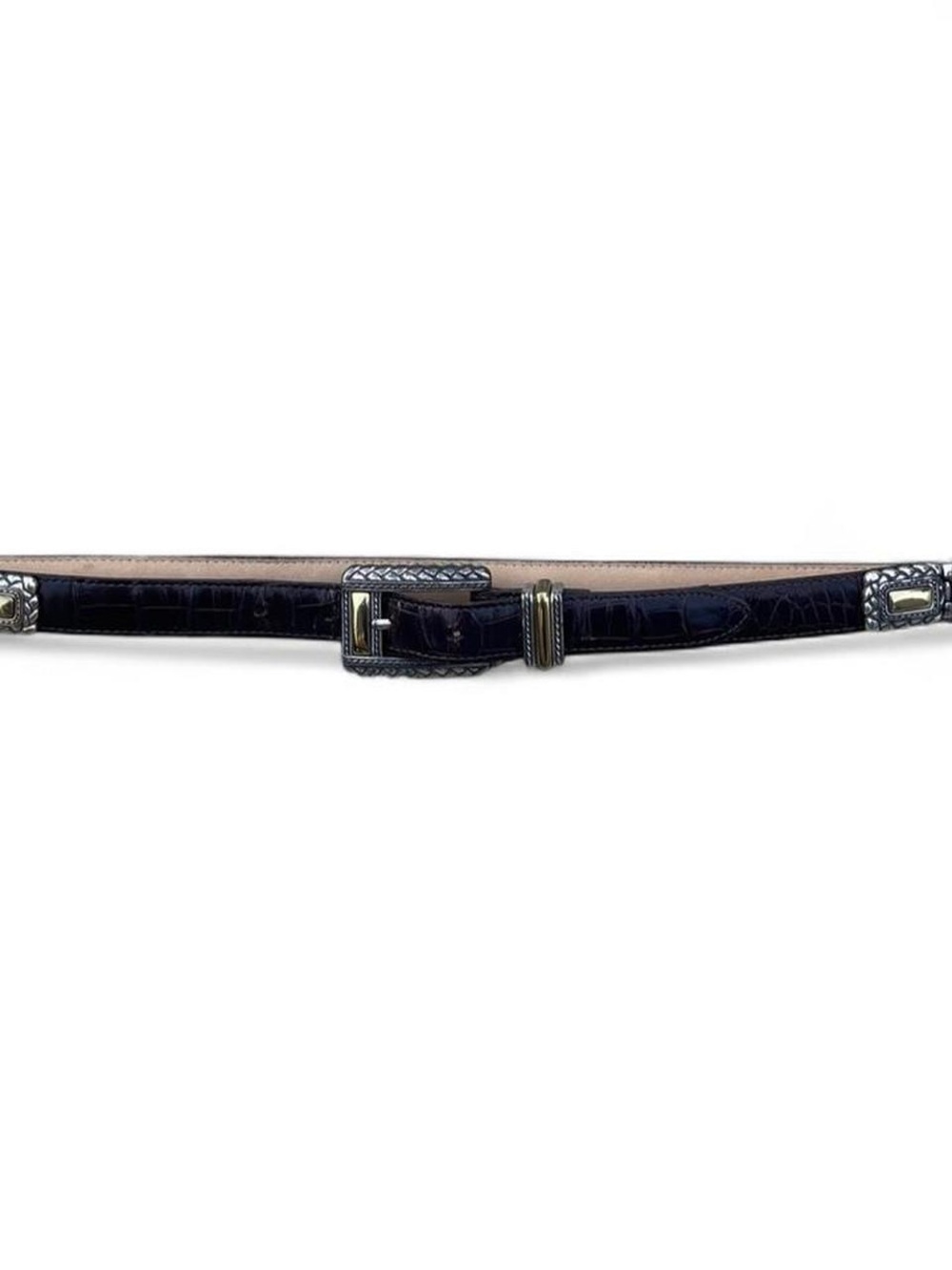 Brighton Womens Croc-Embossed Leather Belt in Dark Brown